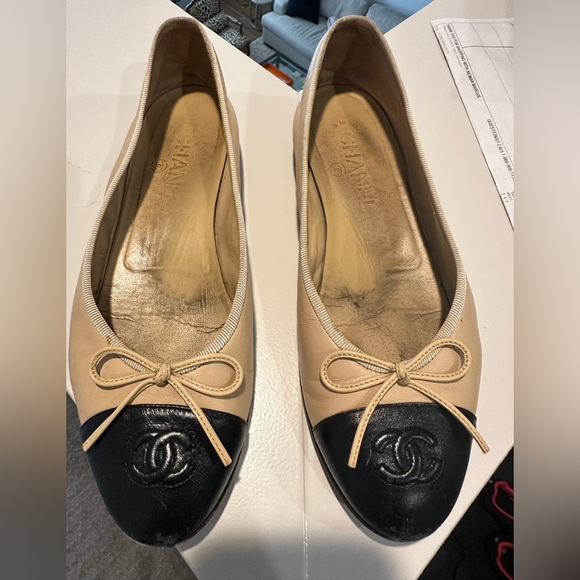 Chanel Ballet Flats - Beige and black size 38 - Picture 1 of 10